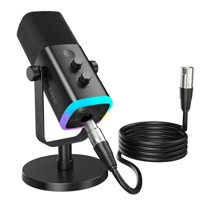 FIFINE AM8 RGB AmpliGame USB/XLR Dynamic Mic with Touch-mute, I/O Controls, Live Monitoring for Streaming